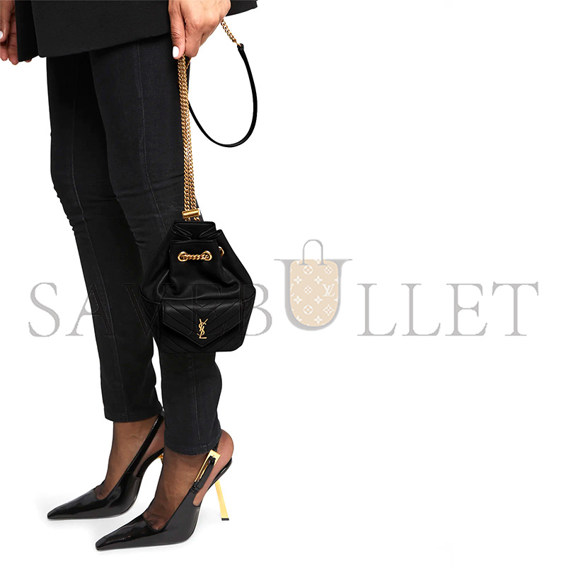 YSL LAMBSKIN MATELASSE MONOGRAM JOE NANO BUCKET BAG BLACK (18*13*10cm)